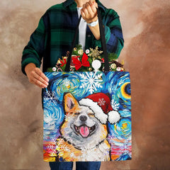 Christmas Dog Canvas Tote Bag Harajuku Women Reusable Shoulder Bag