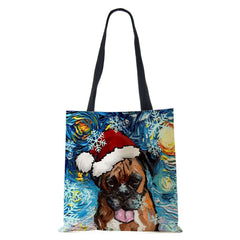 Christmas Dog Canvas Tote Bag Harajuku Women Reusable Shoulder Bag