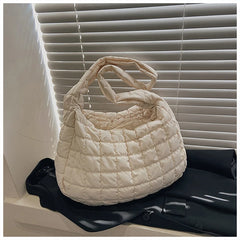 Casual Large Capacity Tote Shoulder Bags Ruched Handbag Nylon Quilted