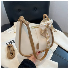 Women's Leather Chain Crossbody Bag Silk Scarf Handbag