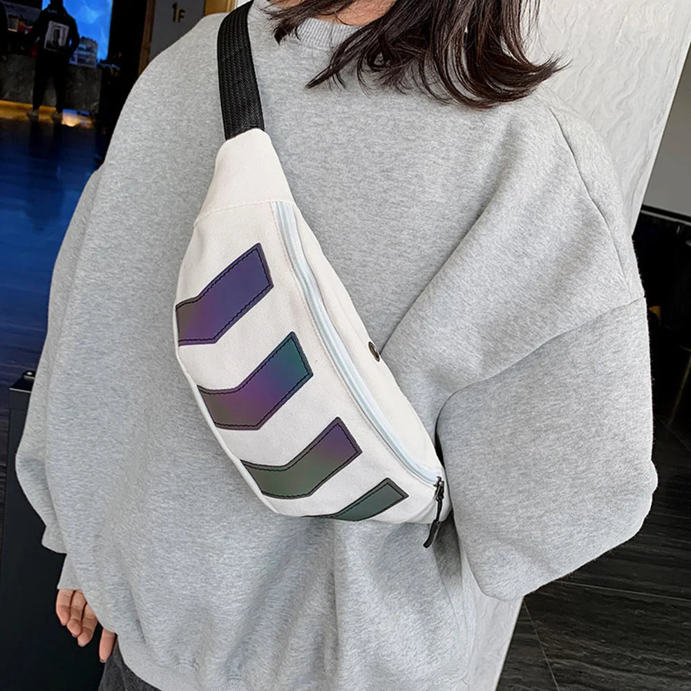 Men's Canvas Fanny Pack Street Reflective Waist Bag