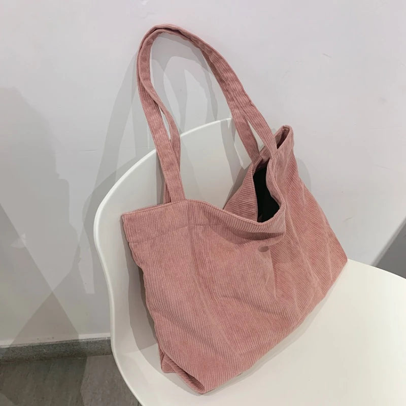 Corduroy Shoulder Bag Women Students Bookbag Handbags Large Capacity Tote Bag