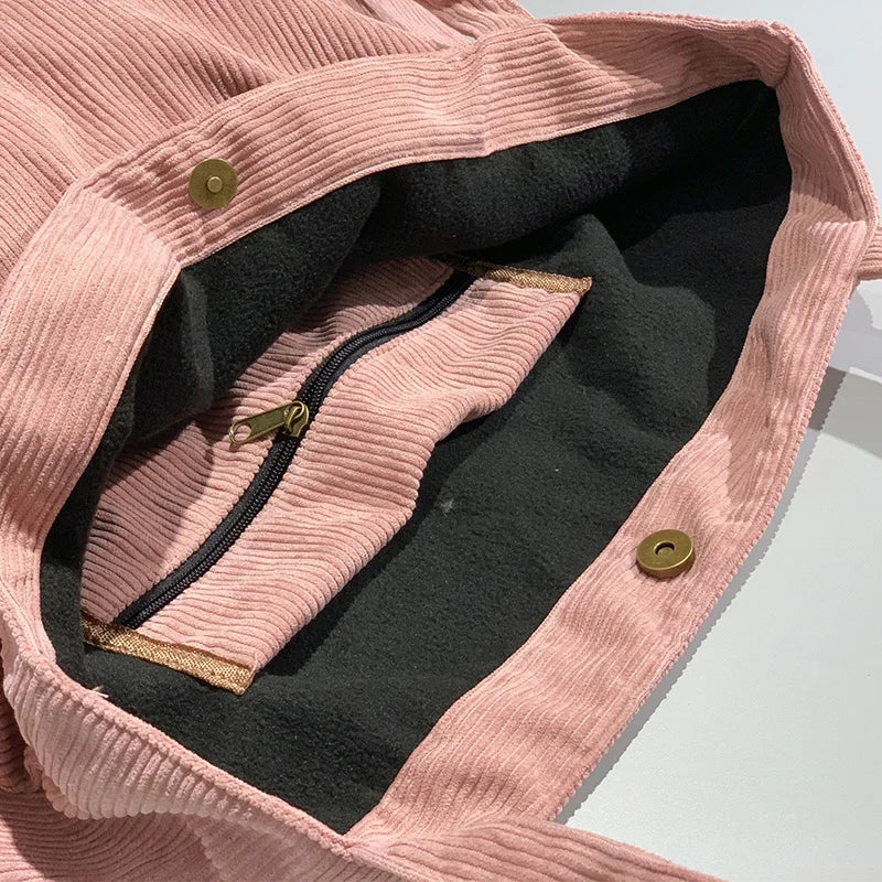 Corduroy Shoulder Bag Women Students Bookbag Handbags Large Capacity Tote Bag