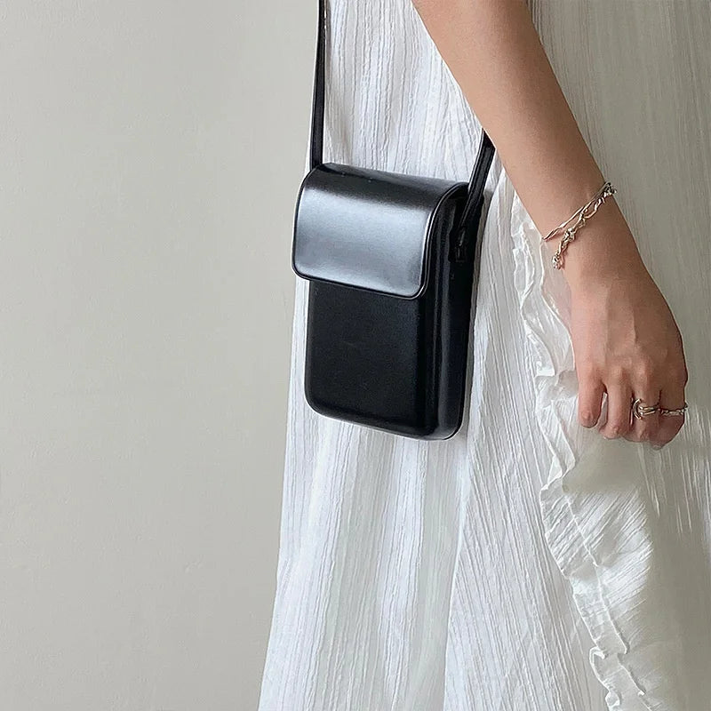 Mini PU Leather Crossbody Bag for Women - Solid Color Shoulder Purse