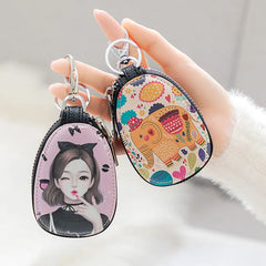 Cat Painted Key Bag Women Pu Leather Key Wallets