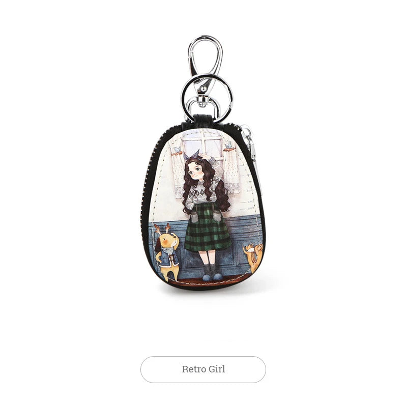 Cat Painted Key Bag Women Pu Leather Key Wallets