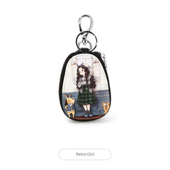 Cat Painted Key Bag Women Pu Leather Key Wallets