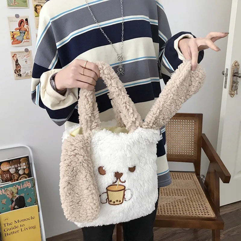 Soft Plush Women Small Handbag Lamb Wool Shoulder Bags