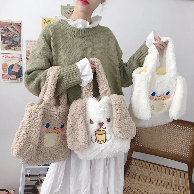 Soft Plush Women Small Handbag Lamb Wool Shoulder Bags