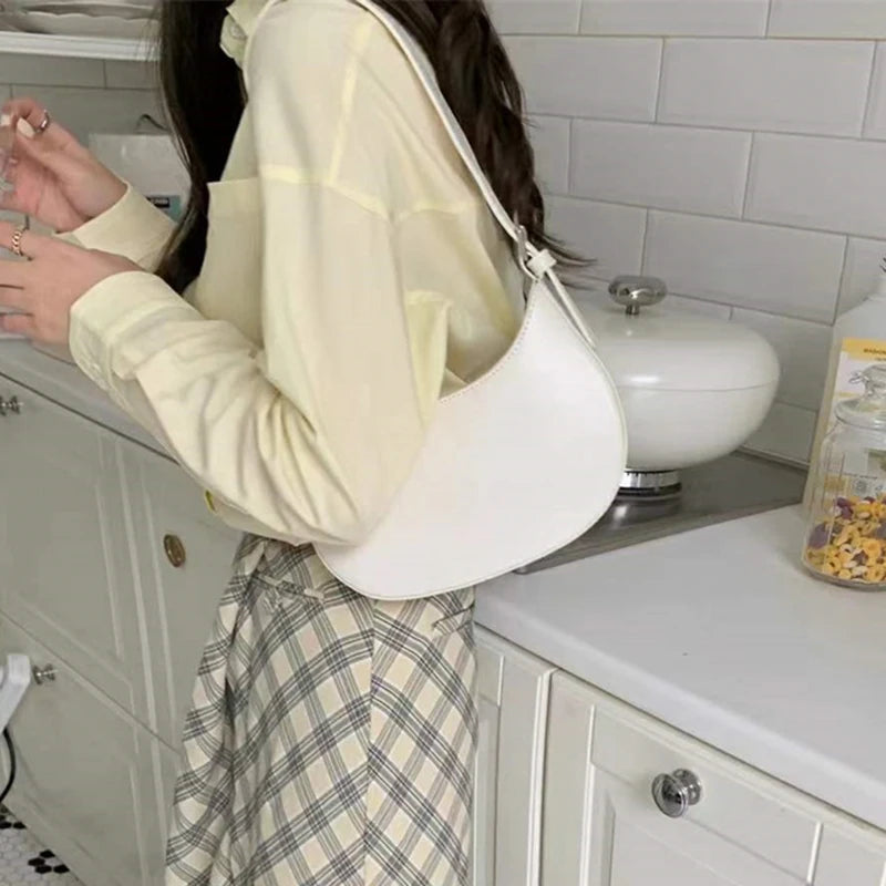 Women's Half-moon Underarm Bag Casual Shoulder Crossbody Solid Handbags