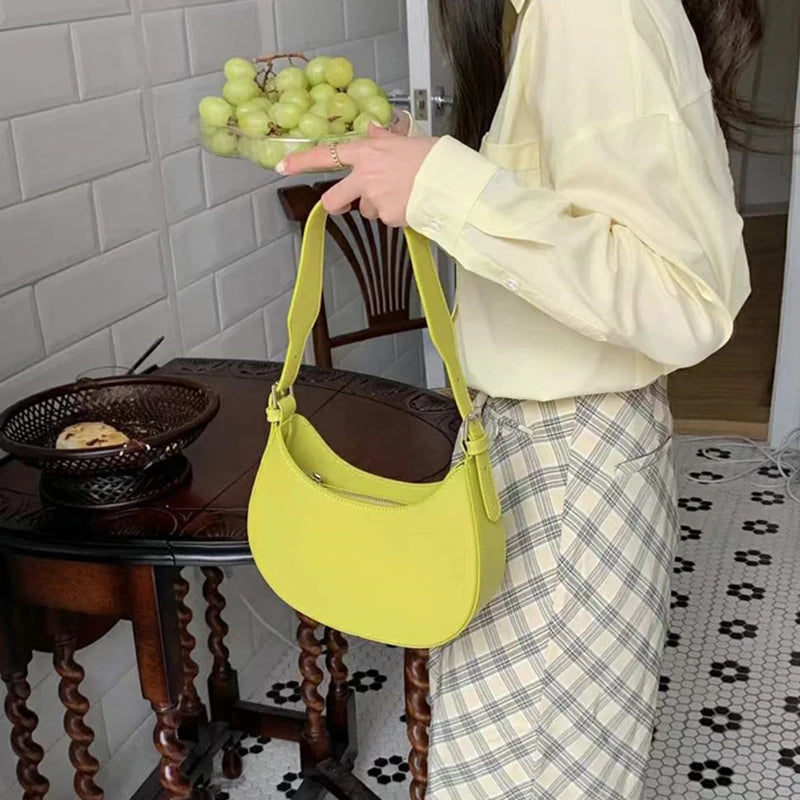 Women's Half-moon Underarm Bag Casual Shoulder Crossbody Solid Handbags