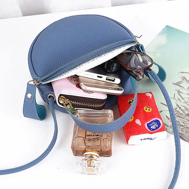 Leather Round Crossbody Shoulder Bag for Women