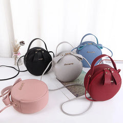 Leather Round Crossbody Shoulder Bag for Women