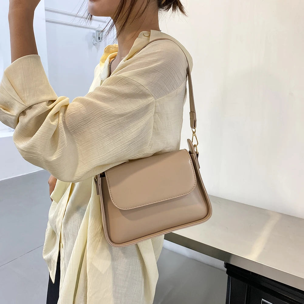 Women Shoulder Bag Soft PU Leather Underarm Bags Female Solid Small Square Bag
