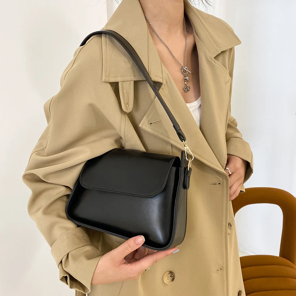 Women Shoulder Bag Soft PU Leather Underarm Bags Female Solid Small Square Bag