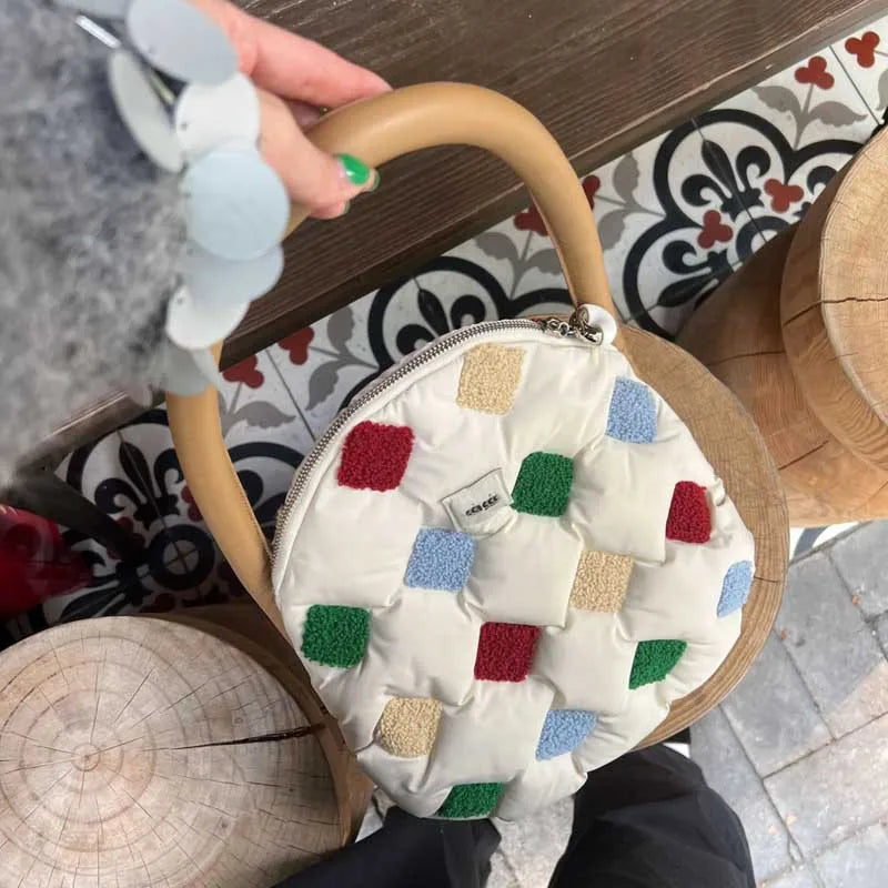 Fluffy Cotton Mini Single Shoulder Bag Dot Plaid Cotton-filling Underarm Bag