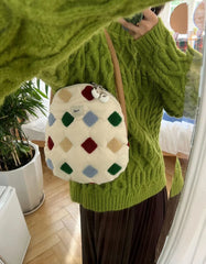 Fluffy Cotton Mini Single Shoulder Bag Dot Plaid Cotton-filling Underarm Bag