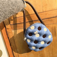 Fluffy Cotton Mini Single Shoulder Bag Dot Plaid Cotton-filling Underarm Bag