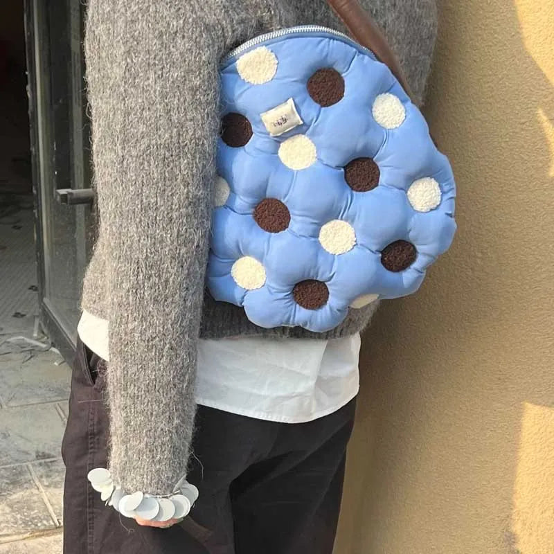 Fluffy Cotton Mini Single Shoulder Bag Dot Plaid Cotton-filling Underarm Bag