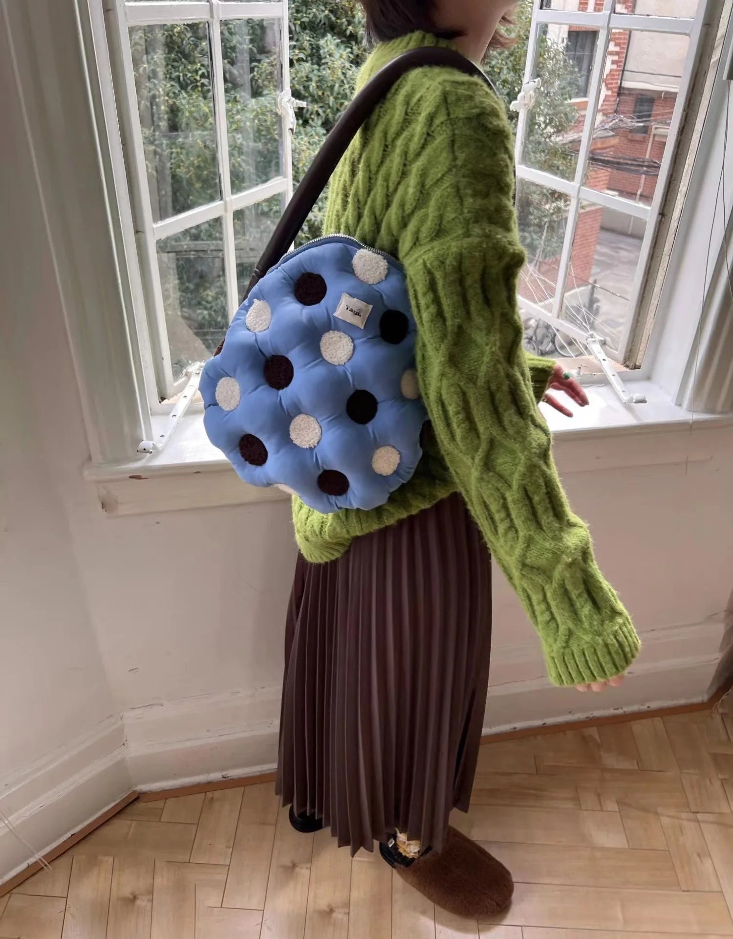 Fluffy Cotton Mini Single Shoulder Bag Dot Plaid Cotton-filling Underarm Bag