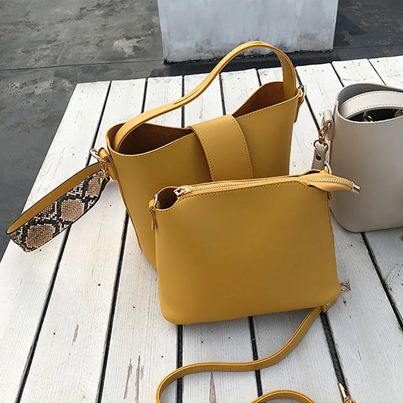 High Leather Bucket Bag Tote Women Messenger Bags