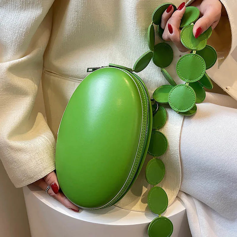Green Round Handbag High PU Leather Crossbody Bag