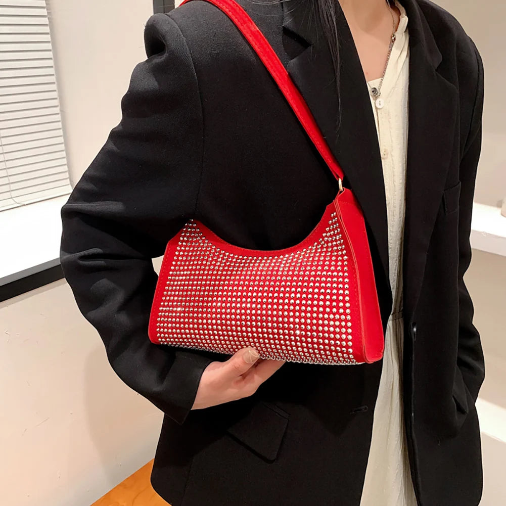 Diamond Underarm Bags for Women PU Leather Handbag Shoulder Messenger Bag