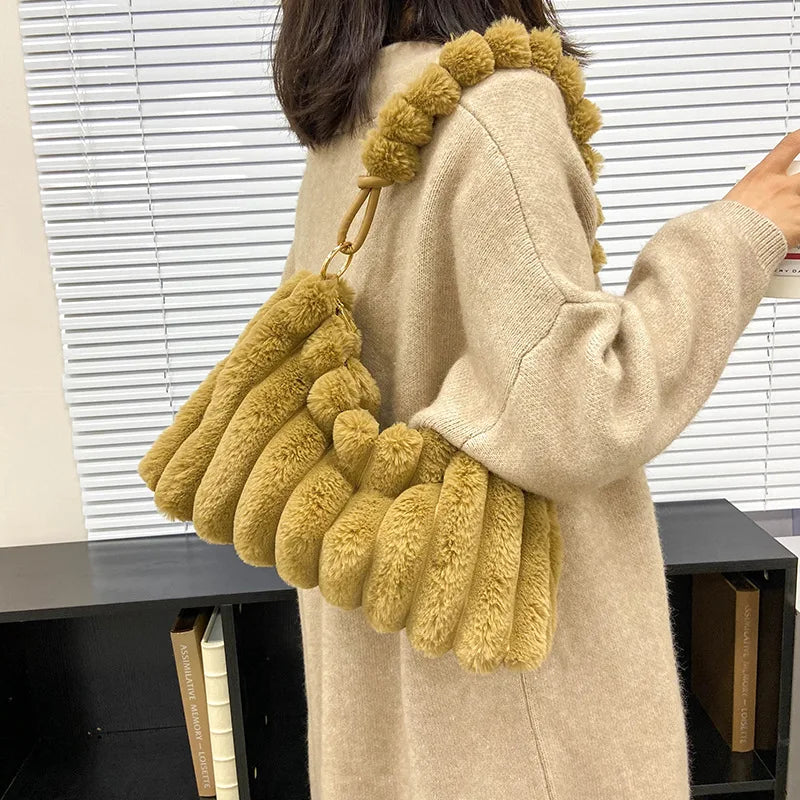 Wool Fur Shoulder Bags Winter Handbags Totes 5 Colors