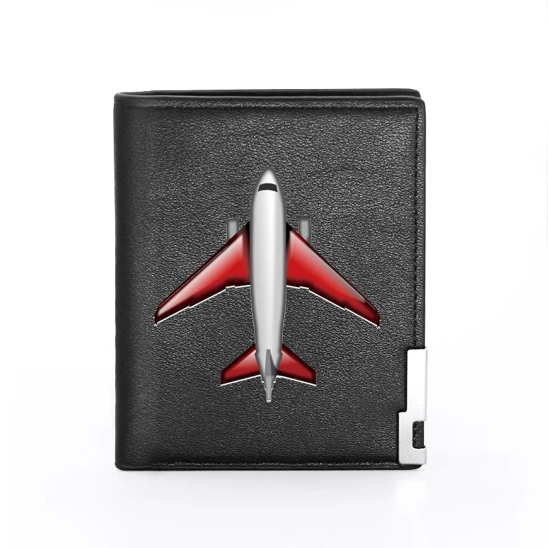Aircraft Cover Leather Wallet Billfold Slim Credit Card/ID Holders Money Bag