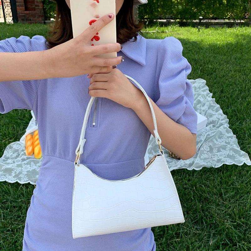 Retro Casual Women Shoulder Bags Solid Leather Chain Handbag