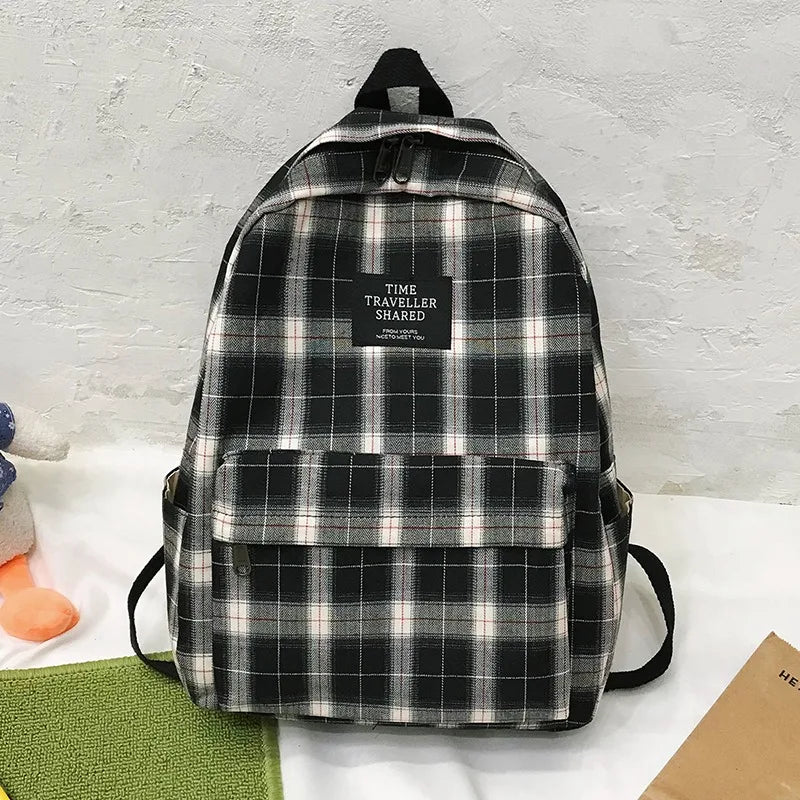 Striped Women Backpack for College School Teenage Shoulder Bag