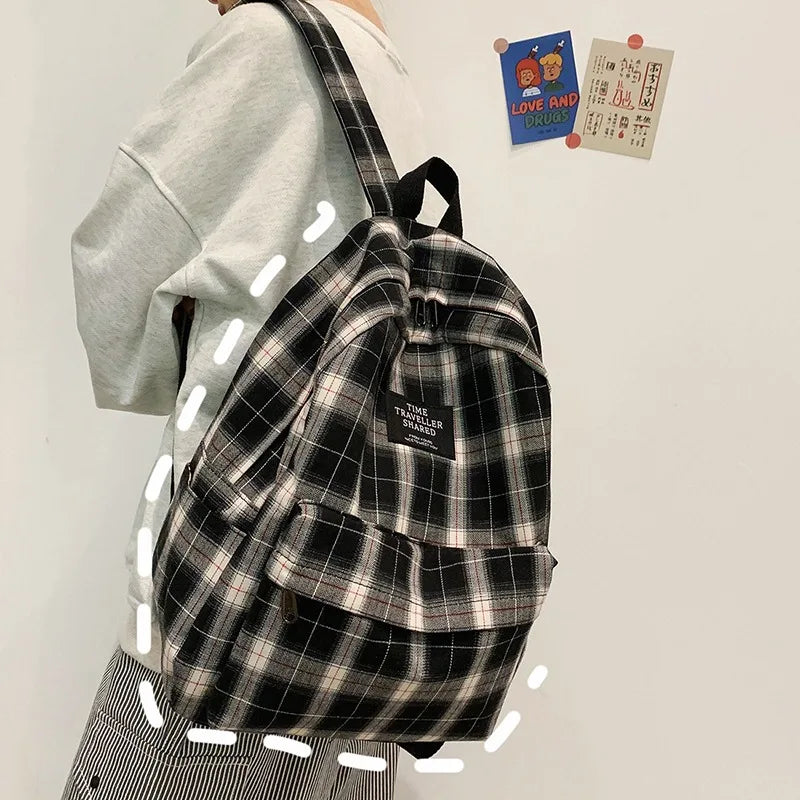Striped Women Backpack for College School Teenage Shoulder Bag