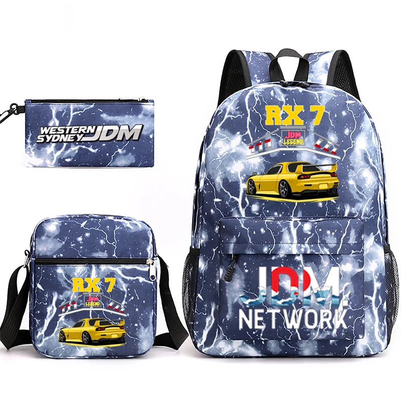 JDM Anime Backpack Print Men's Laptop Bag with Pencil Bag