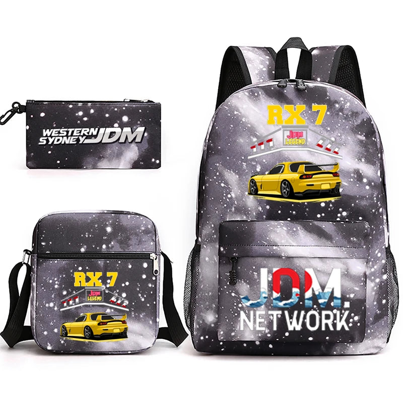 JDM Anime Backpack Print Men's Laptop Bag with Pencil Bag