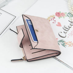 Vintage Matte Women Wallet Zipper Short Clutch Solid