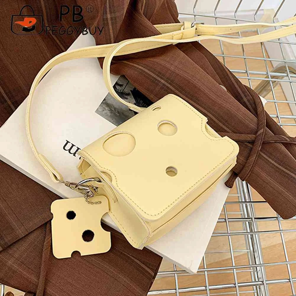 Mini Phone Pouch Cheese Shaped Crossbody Handbag Slice Pendant PU Leather