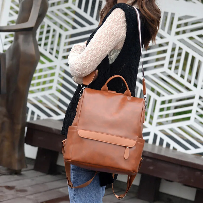 PU Leather Backpack Women Business Casual Style Large Capacity