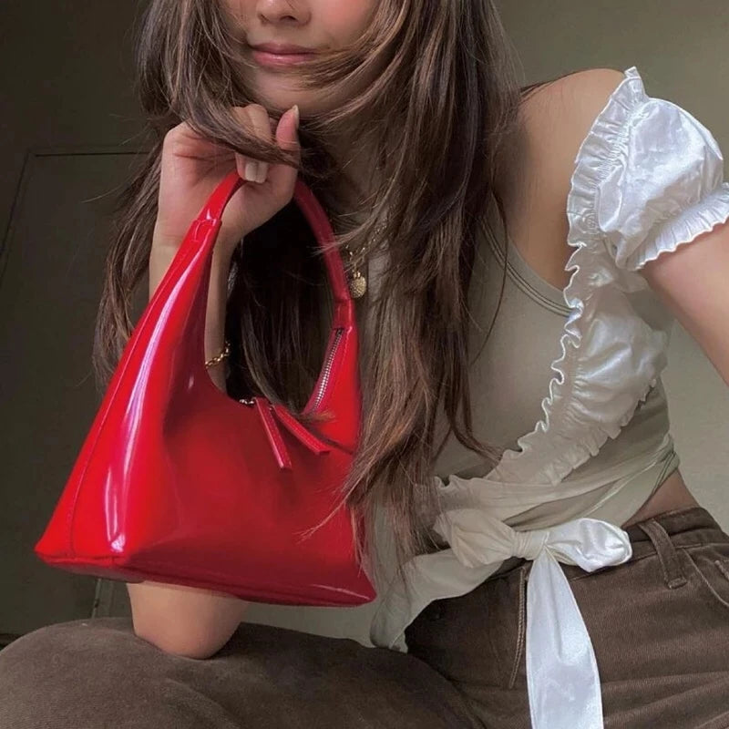 Patent Leather Women Underarm Bags Ladies Hobos Small Shoulder Bag Female Solid