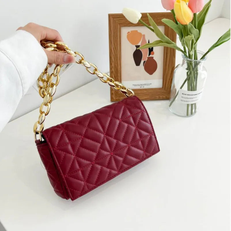 Plaid Shoulder Bag Thick Chain Underarm Bags For Women Handbags And Purses