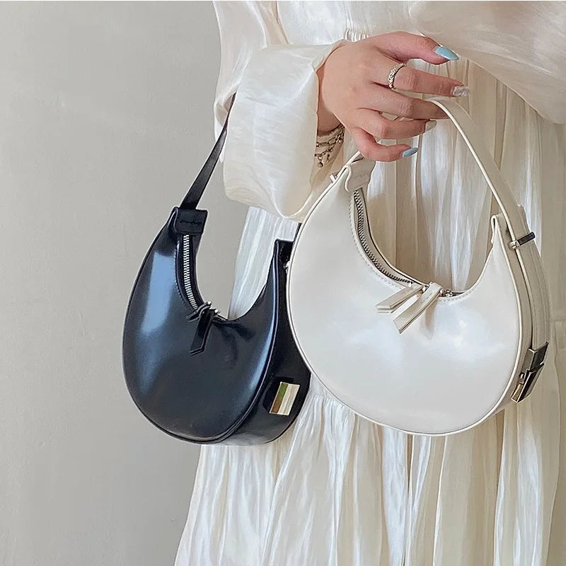 Women Handbags PU Leather Underarm Shoulder Bag Girl's Zipper Purse