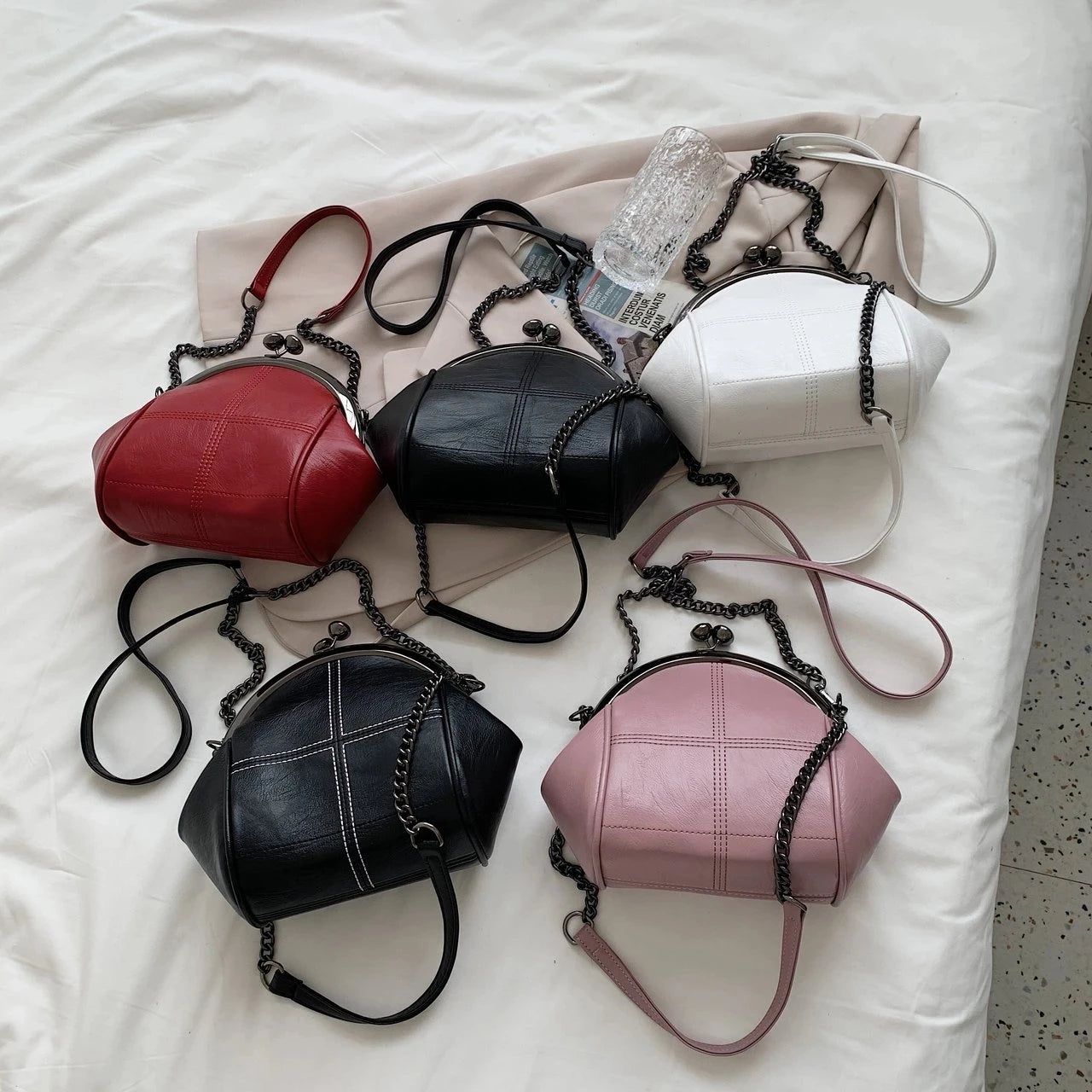 Retro Shell Zipper Messenger Bag Soft Leather Shoulder Tote Wallet