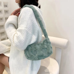 Winter Furry Ladies Clutch Purse Handbag Heart Shape Underarm Bag