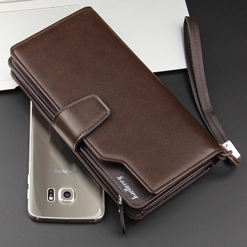 Leather Long Wallet Men Purse Clutch Zipper Around Multifunction