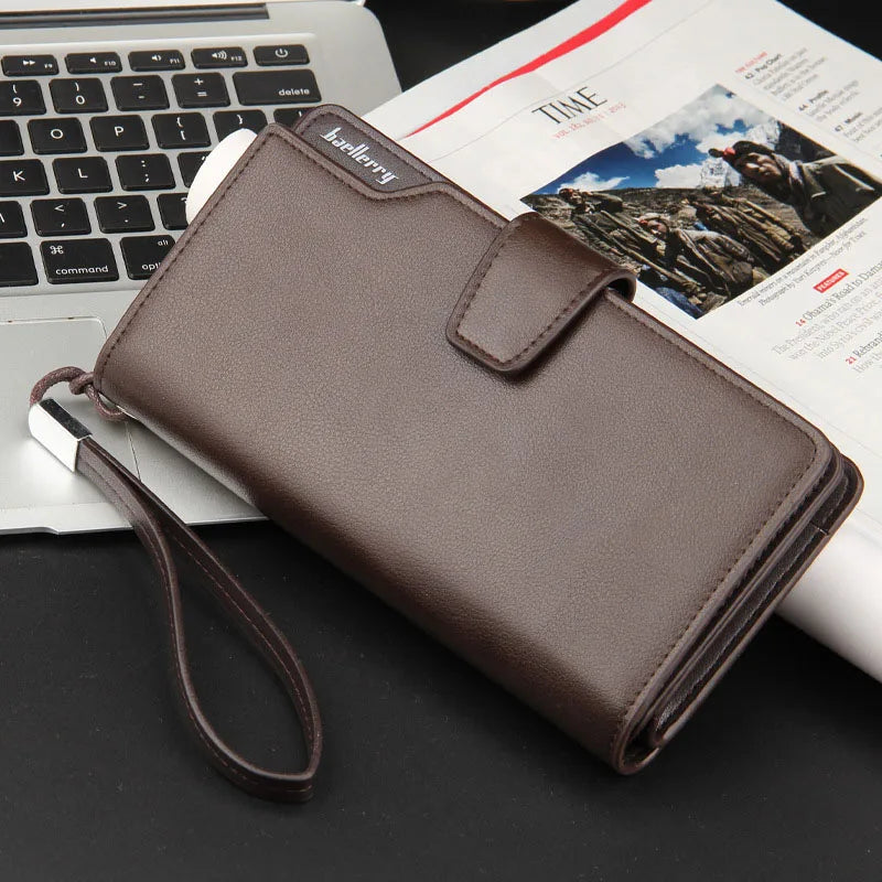 Leather Long Wallet Men Purse Clutch Zipper Around Multifunction