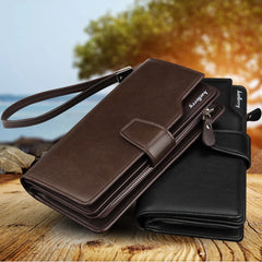 Leather Long Wallet Men Purse Clutch Zipper Around Multifunction