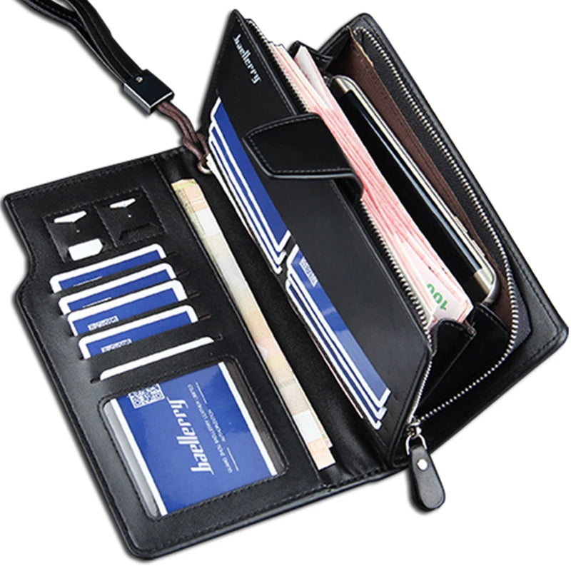 Leather Long Wallet Men Purse Clutch Zipper Around Multifunction