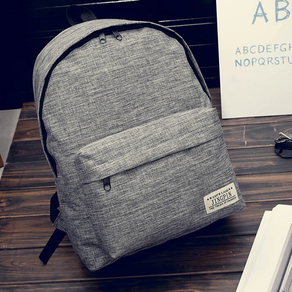 Unisex College Backpack Solid Casual Travel Bag Zipper Closure
