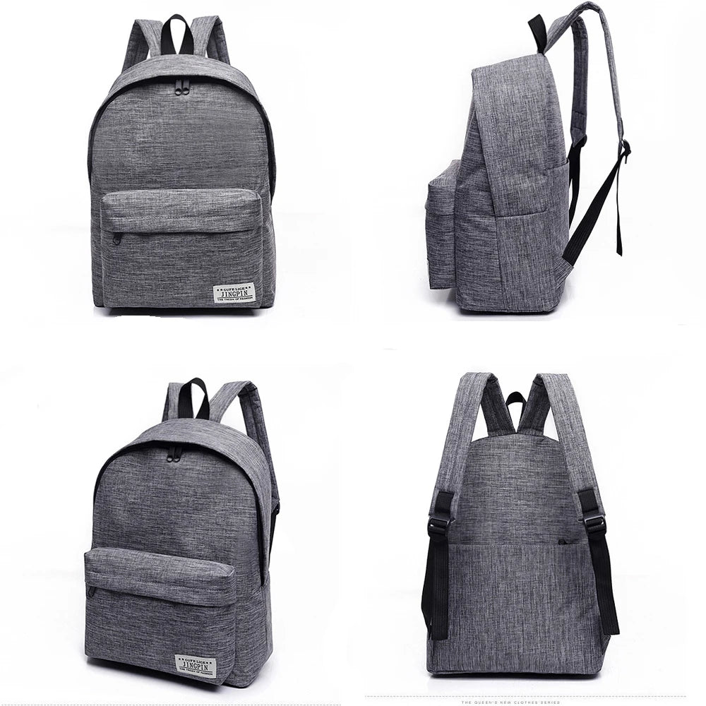 Unisex College Backpack Solid Casual Travel Bag Zipper Closure