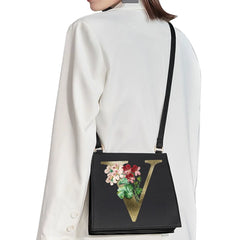 Golden Flower Commuter Shoulder Bag - Initial Name Letter Print