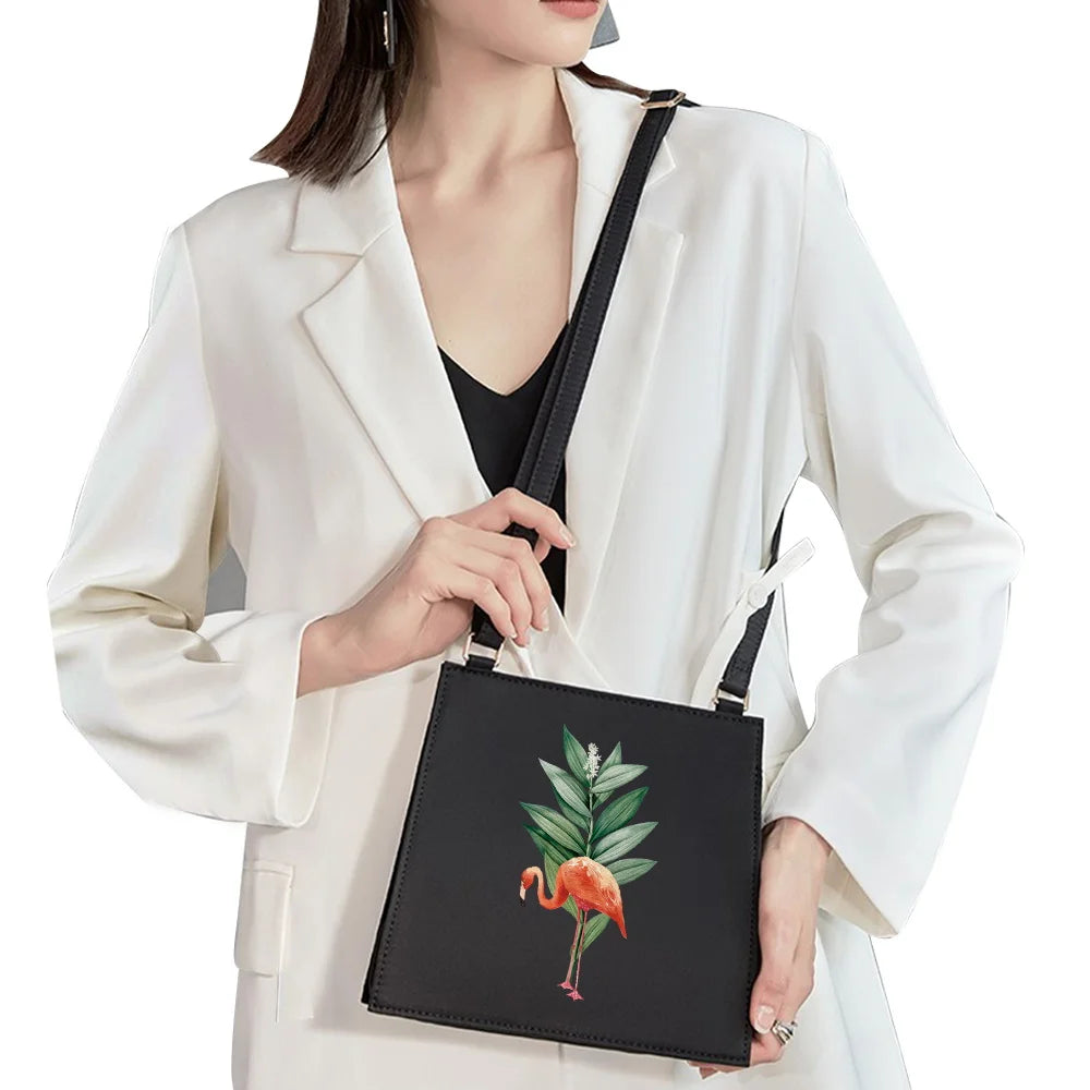 Cartoon Flamingo Print Shoulder Bag for Women
